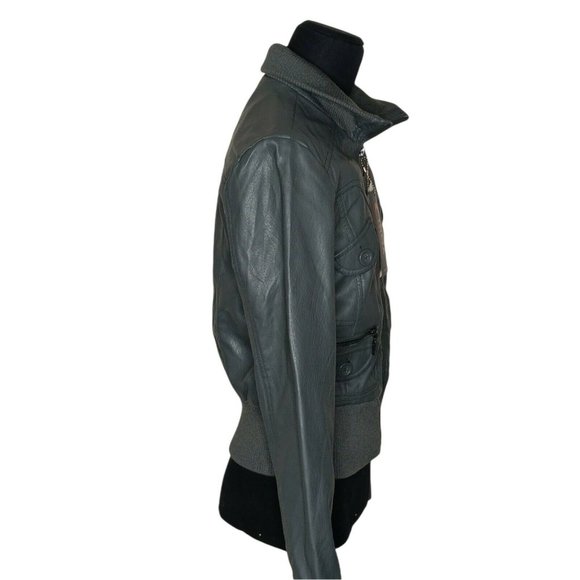 New York YOKI Faux Leather Grey Colored Bomber Jacket Large Long Sleeves NWT - Picture 4 of 6